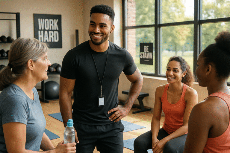Personal trainer building trust with a client during a workout session