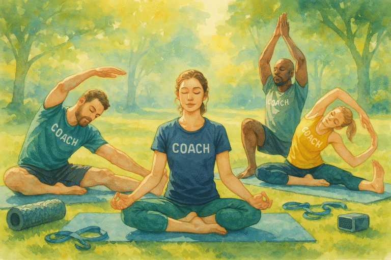 Fitness coach teaching effective recovery techniques using the Synrgetic App