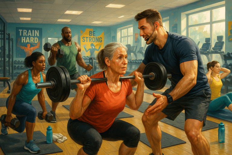 Fitness coach planning a workout session using Synrgetic app